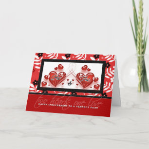 HIS and HIS Gay Couple Two Red Hearts Anniversary Card