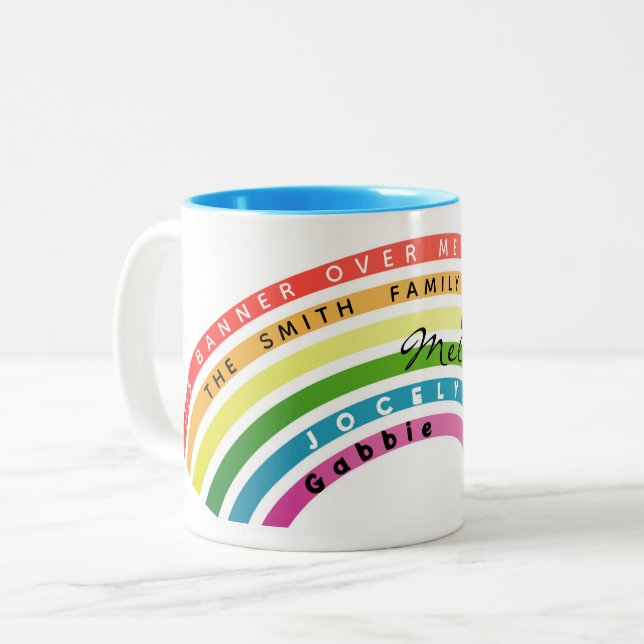 His Banner Over Me Is Love Family Rainbow Two-Tone Coffee Mug (Front Left)