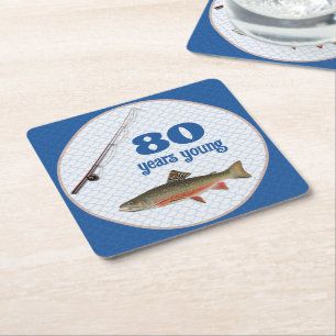 His Birthday Brook Trout Fishing Party Square Paper Coaster
