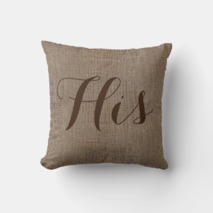 His Burlap-Look Rustic Wedding Keepsake His/Hers Cushion