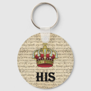 His(crown on vintage paper) key ring
