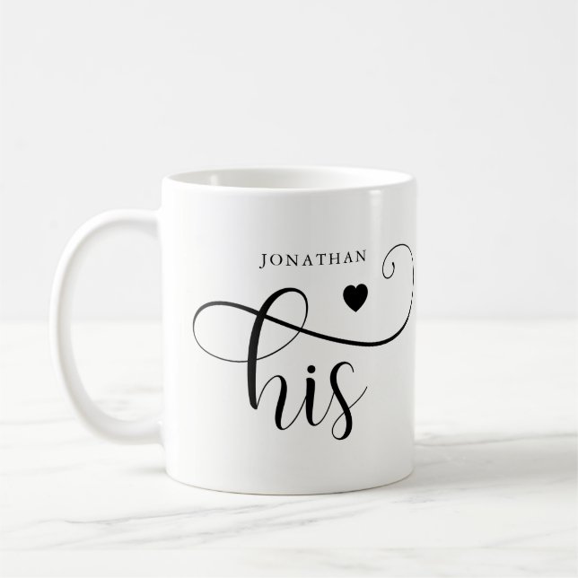 His | Elegant Typography and Heart Coffee Mug (Left)