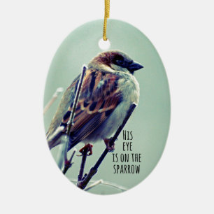 HIs eye is on the Sparrow Ceramic Tree Decoration