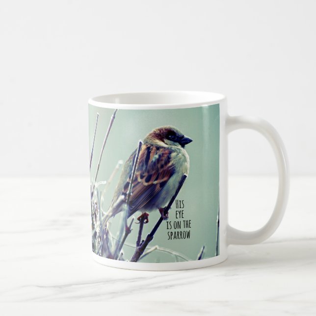 HIs eye is on the Sparrow Coffee Mug (Right)