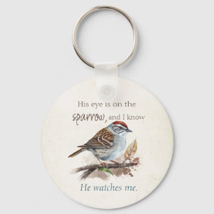 His Eye is On the Sparrow Faith Quote Watercolor Key Ring