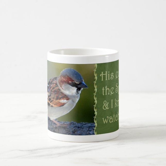 His Eye Is On The Sparrow Folk Song Green Bird Mug (Center)