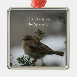 His eye is on the sparrow, pendant metal tree decoration