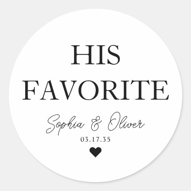 HIS FAVORITE Dessert Candy Bar Heart Wedding Favou Classic Round Sticker (Front)