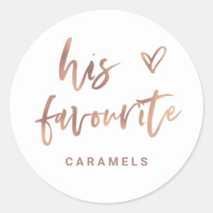 His Favourite   Casual Rose Gold Script and Heart Classic Round Sticker