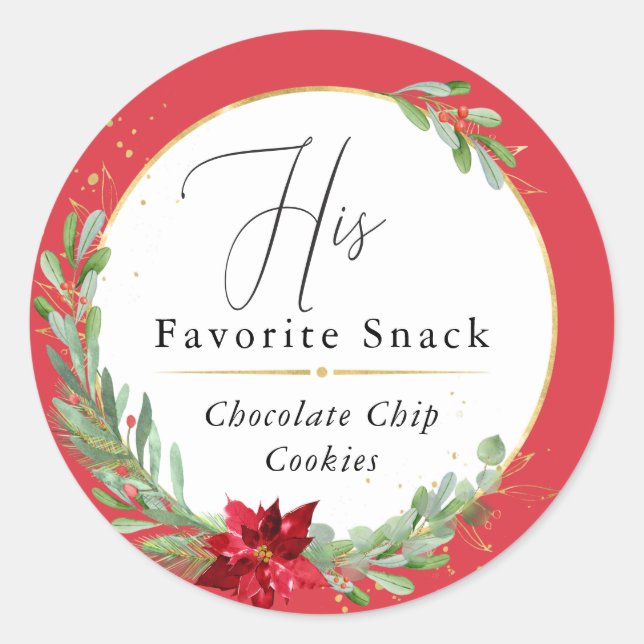 His Favourite Christmas Wedding Favour Red Classic Round Sticker (Front)
