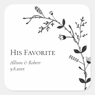 His Favourite Meandering Vine Wedding Favour Square Sticker