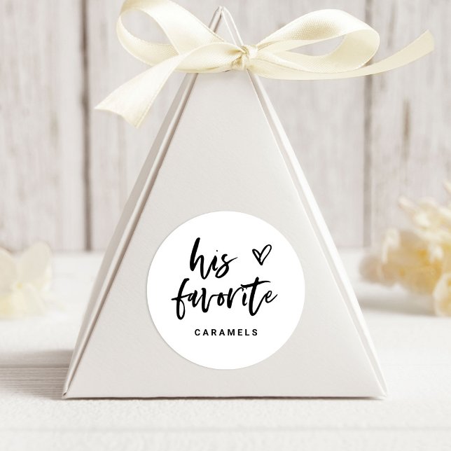 His Favourite | Modern Casual Script and Heart Classic Round Sticker (Creator Uploaded)