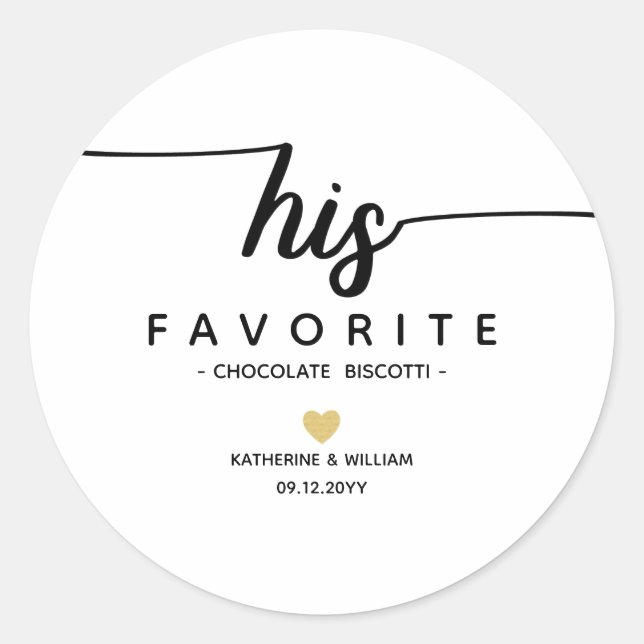 His Favourite Modern Wedding Date Snack Name favou Classic Round Sticker (Front)
