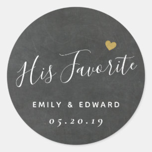 His Favourite Personalised Wedding Favour Chalkboa Classic Round Sticker