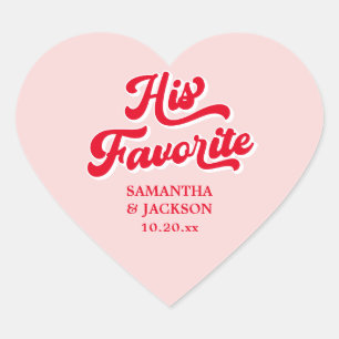 His Favourite Pink and Red Wedding Favour Heart Sticker