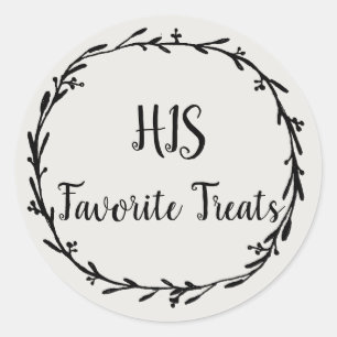 His Favourite Treats in Wreath Groom Wedding Snack Classic Round Sticker