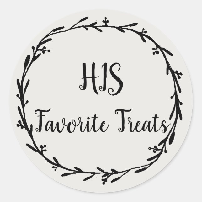 His Favourite Treats in Wreath Groom Wedding Snack Classic Round Sticker (Front)