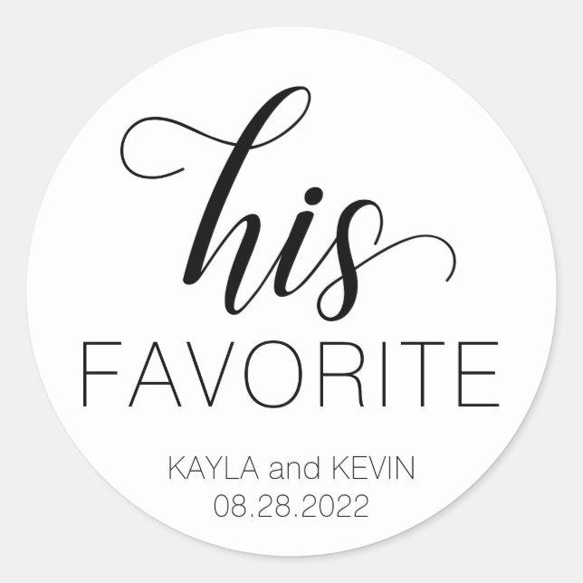 His Favourite Wedding Favours Sticker (Front)