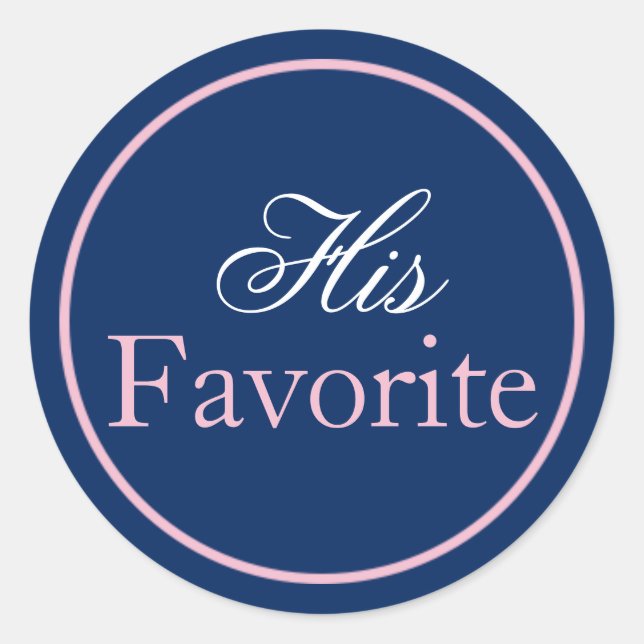 "His Favourite" Wedding Sticker Blush Pink/Navy (Front)