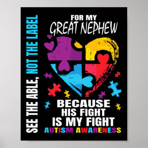 His Fight Blue Great Nephew Autism Awareness Aunt Poster