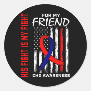 His Fight Friend Chd Awareness American Flag Graph Classic Round Sticker