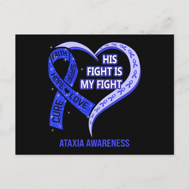 His Fight Is My Fight Ataxia Awareness Blue Ribbon Postcard (Front)