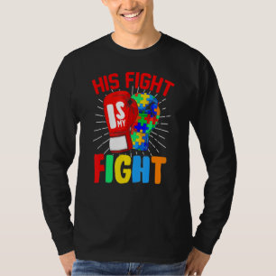 His Fight Is My Fight Autism Awareness Puzzle Boxi T-Shirt