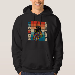 His Fight Is My Fight Boxing Glove Vintage Autism Hoodie