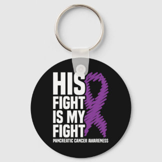 His Fight My Fight Purple Ribbon Pancreatic Cancer Key Ring