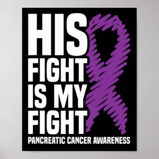 His Fight My Fight Purple Ribbon Pancreatic Cancer Poster