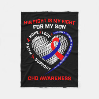 His Fight Son Chd Awareness Heart Disease Graphic  Fleece Blanket