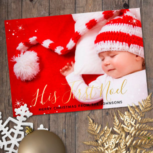 His First Noel Baby's First Christmas Photo Foil Holiday Card