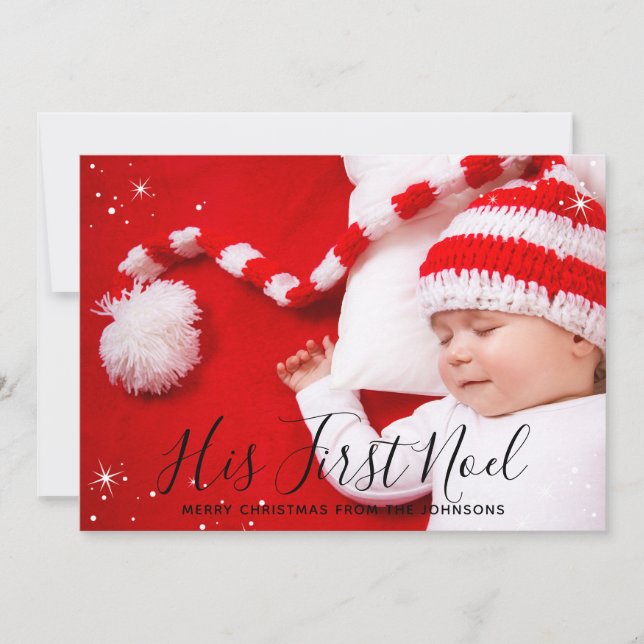 His First Noel Baby's First Christmas Photo Holiday Card (Front)