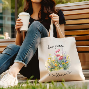 His Grace Is Sufficient Elegant Wildflower Tote Bag