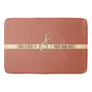 His & Her Names, Gold Stripe on Copper Bath Mat