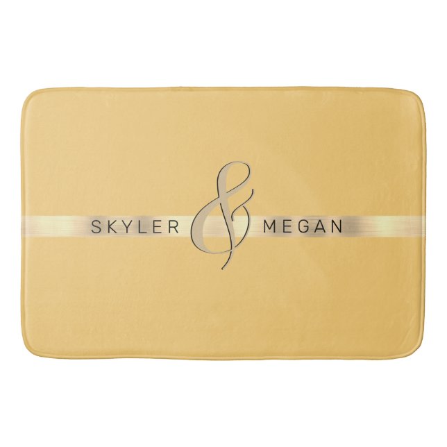 His & Her Names, Gold Stripe on Medium Yellow Bath Mat (Front)