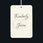 His & Her Script Names, Black & Grey Car Air Freshener<br><div class="desc">His and her names in beautiful black and grey script lettering for an elegant design on white background.</div>