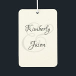 His & Her Script Names, Black & Grey Car Air Freshener<br><div class="desc">His and her names in beautiful black and grey script lettering for an elegant design on white background.</div>
