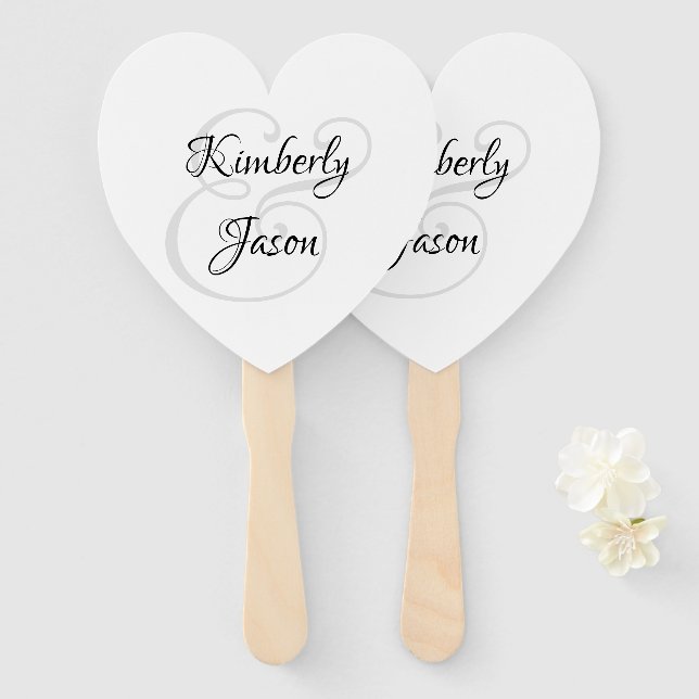 His & Her Script Names, Black & Grey Hand Fan (Front and Back)
