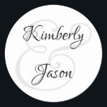 His & Her Script Names, Black & Grey Keychain Comp Classic Round Sticker<br><div class="desc">His and her names in beautiful black and grey script lettering for an elegant design on white background.</div>