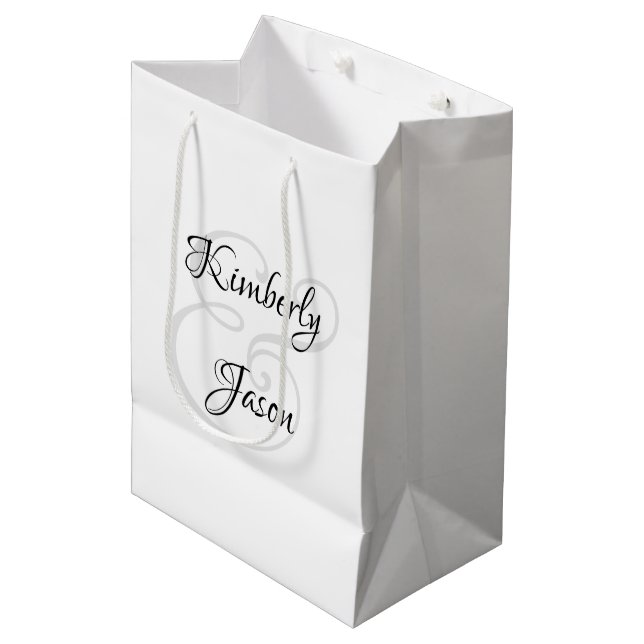 His & Her Script Names, Black & Grey Medium Gift Bag (Front Angled)