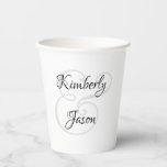 His & Her Script Names, Black & Grey Paper Cups<br><div class="desc">His and her names in beautiful black and grey script lettering for an elegant design on white background.</div>