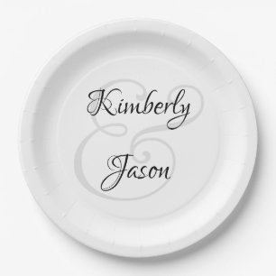 His & Her Script Names, Black & Grey Paper Plate
