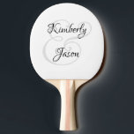 His & Her Script Names, Black & Grey Ping Pong Paddle<br><div class="desc">His and her names in beautiful black and grey script lettering for an elegant design on white background.</div>