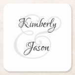 His & Her Script Names, Black & Grey Square Paper Coaster<br><div class="desc">His and her names in beautiful black and grey script lettering for an elegant design on white background.</div>