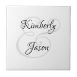 His & Her Script Names, Black & Grey Tile<br><div class="desc">His and her names in beautiful black and grey script lettering for an elegant design on white background.</div>