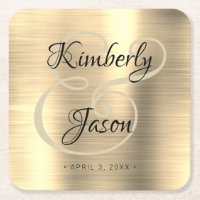 His & Her Script Names, Brushed Gold Metal Wedding