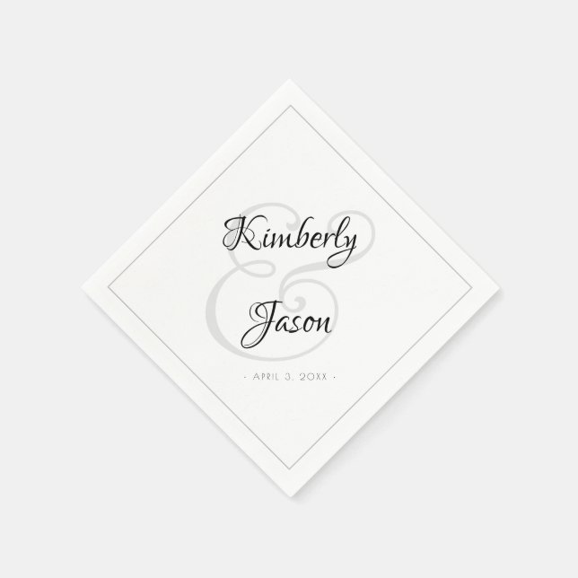 His & Her Script Names, Grey Border Vs 2 Wedding Napkin (Corner)