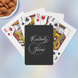 His & Her Script Names, Grey & White on Black Playing Cards