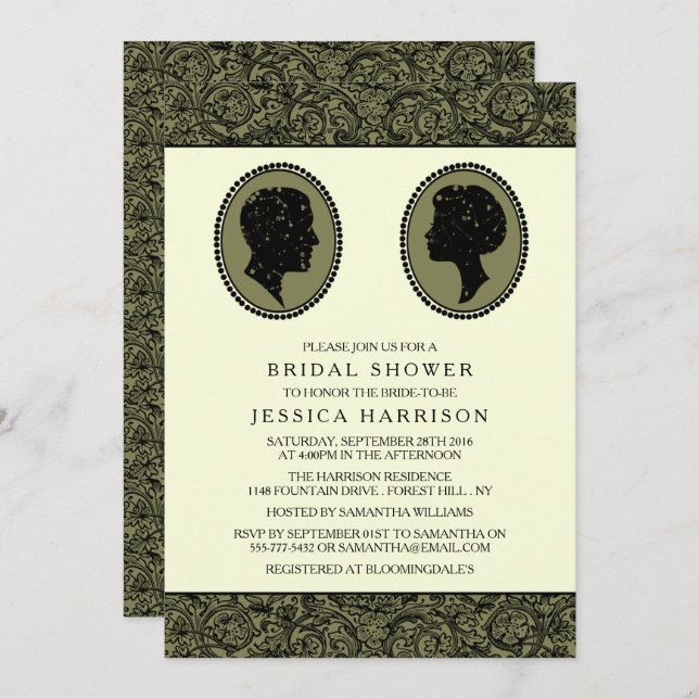 His & Hers Art Deco Silhouette Bridal Shower Invitation (Front/Back)
